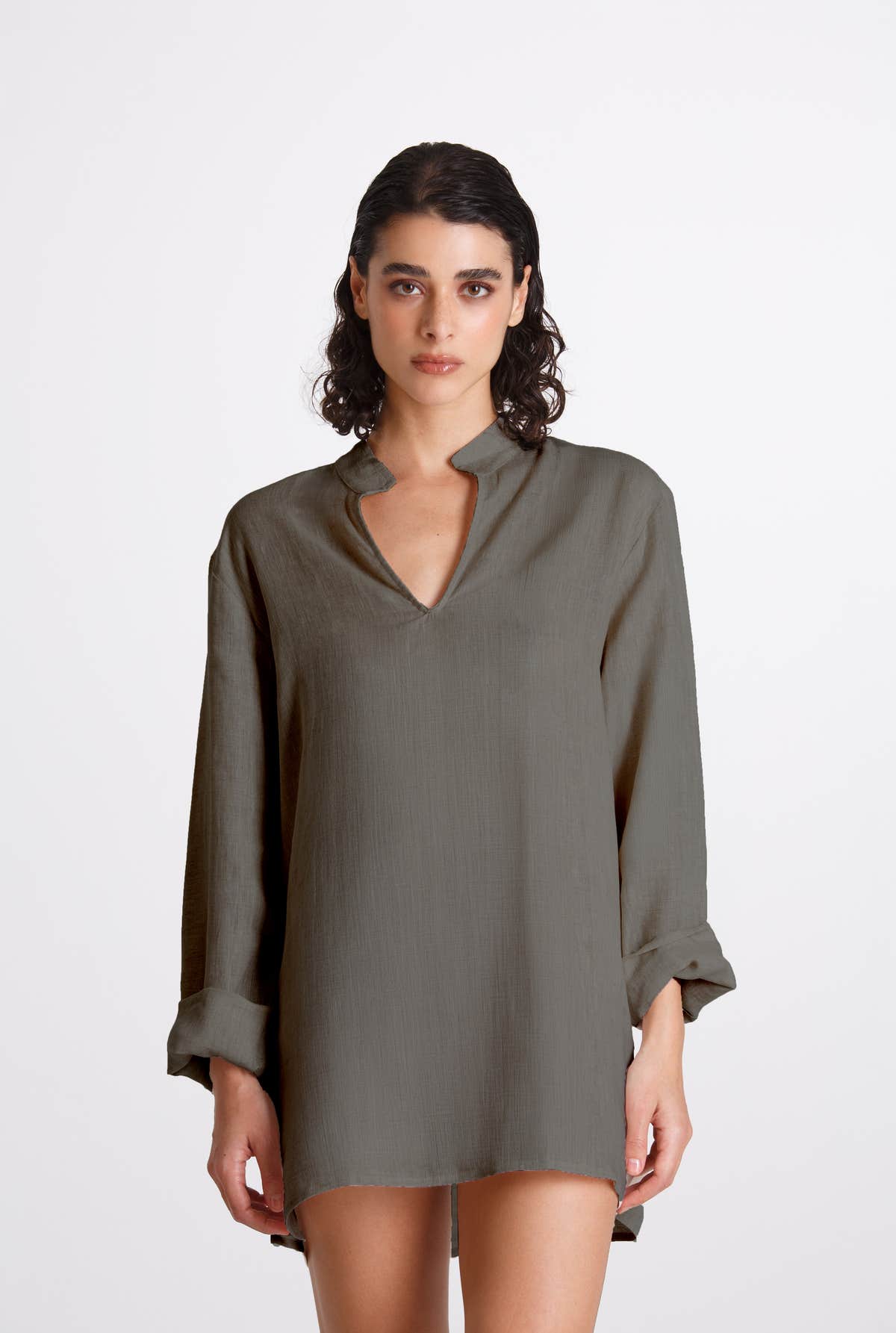 Camicia Donna Lino Coreana Verde
