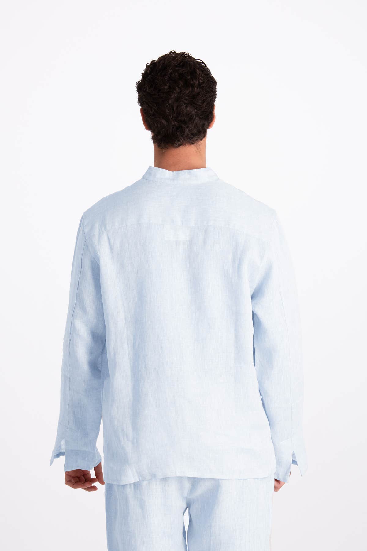 Camicia Uomo Lino Coreana Azzurro