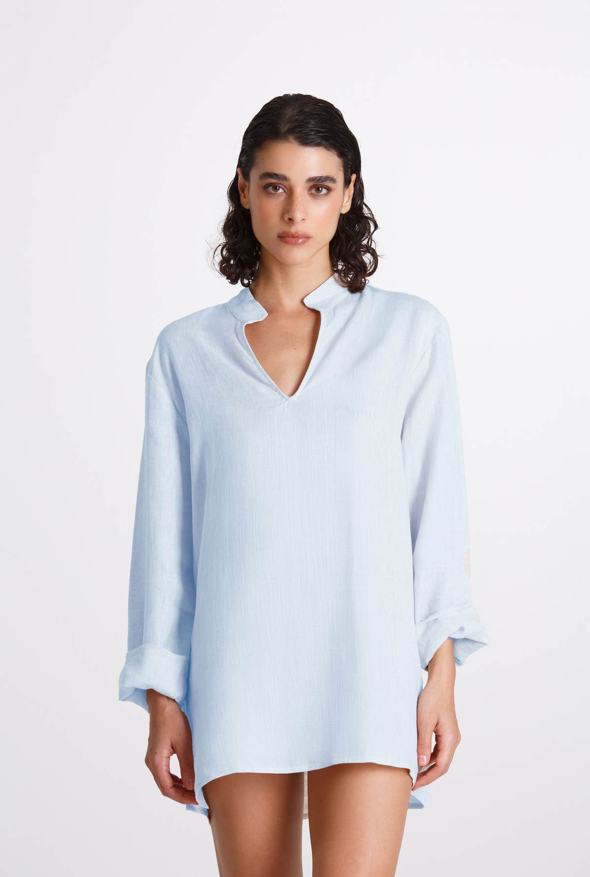 Camicia Donna Lino Coreana Azzurro
