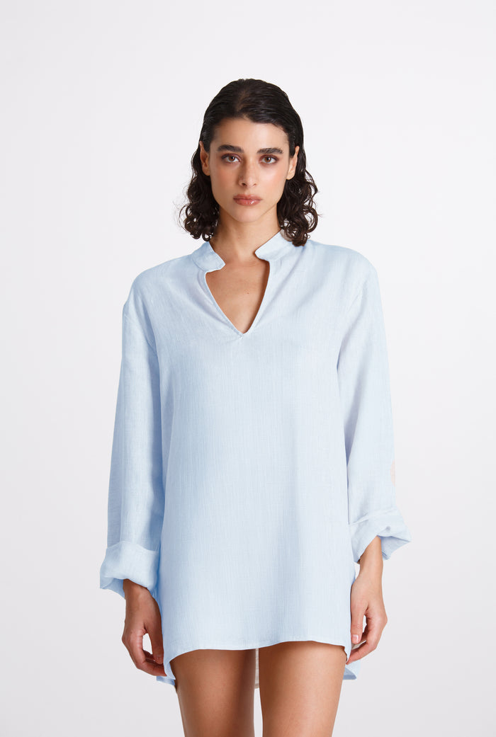 Camicia Donna Lino Coreana Azzurro