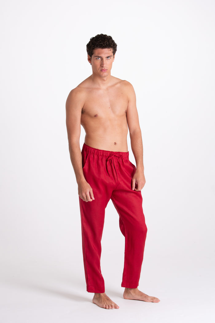 PANTALONE LINO BORDEAUX
