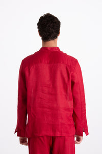 Camicia Uomo Lino Coreana Bordeaux