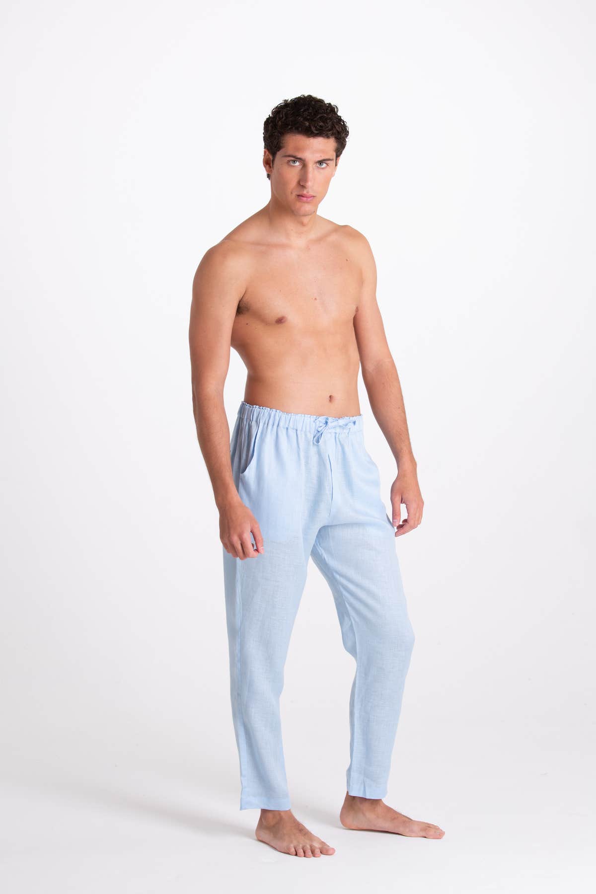 PANTALONE UOMO LINO CELESTE