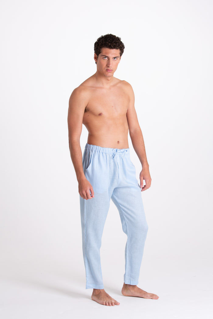 LIGHT BLUE LINEN TROUSERS