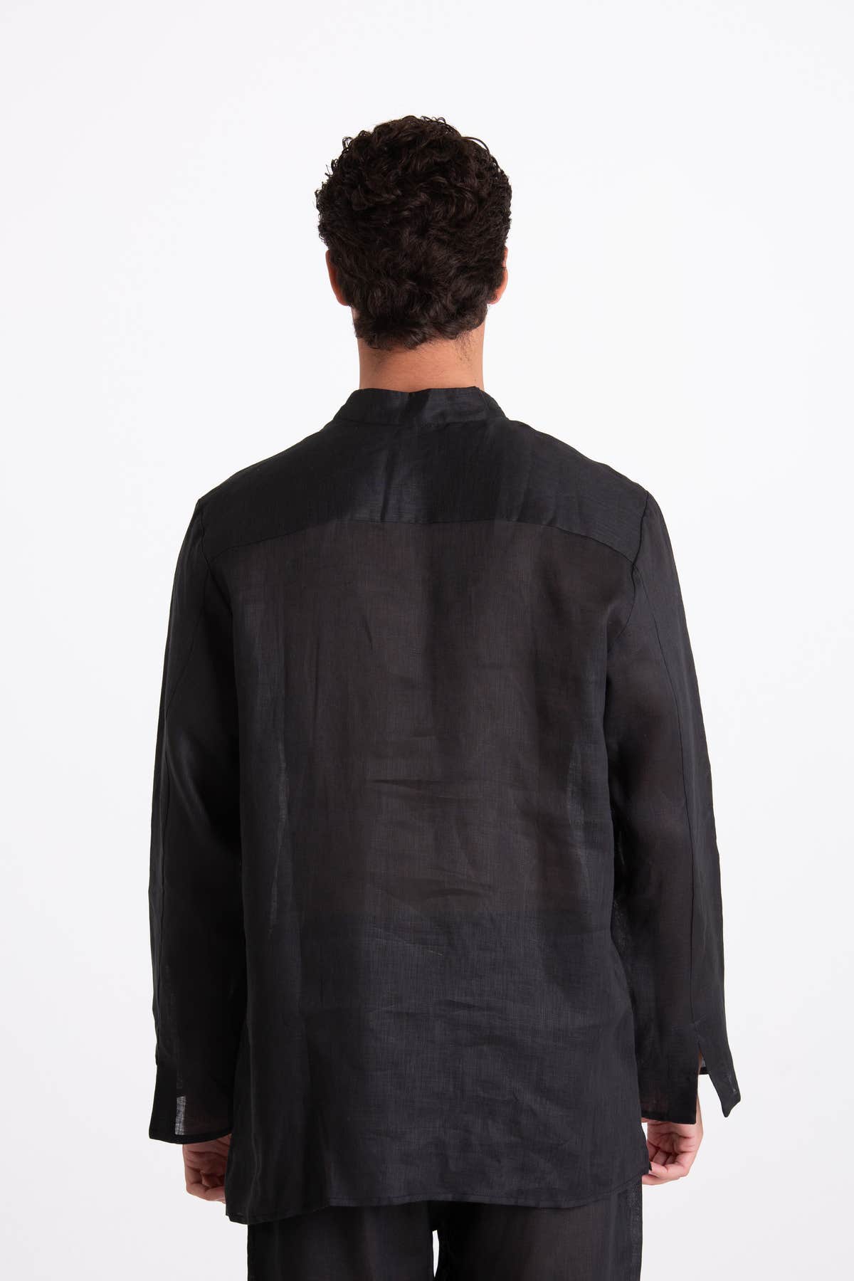 Camicia Uomo Lino Coreana Nero