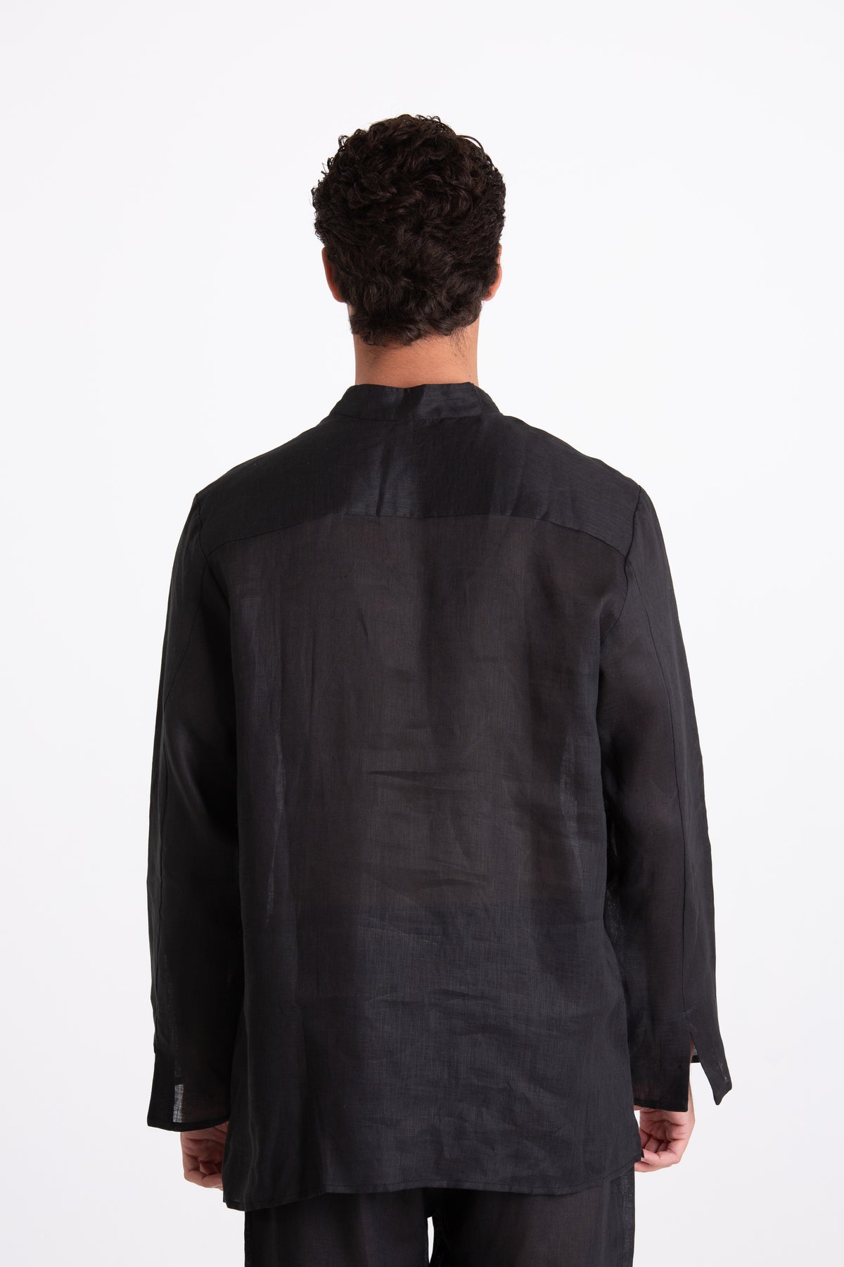 Camicia Uomo Lino Coreana Nero