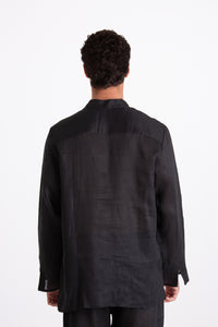 Camicia Uomo Lino Coreana Nero