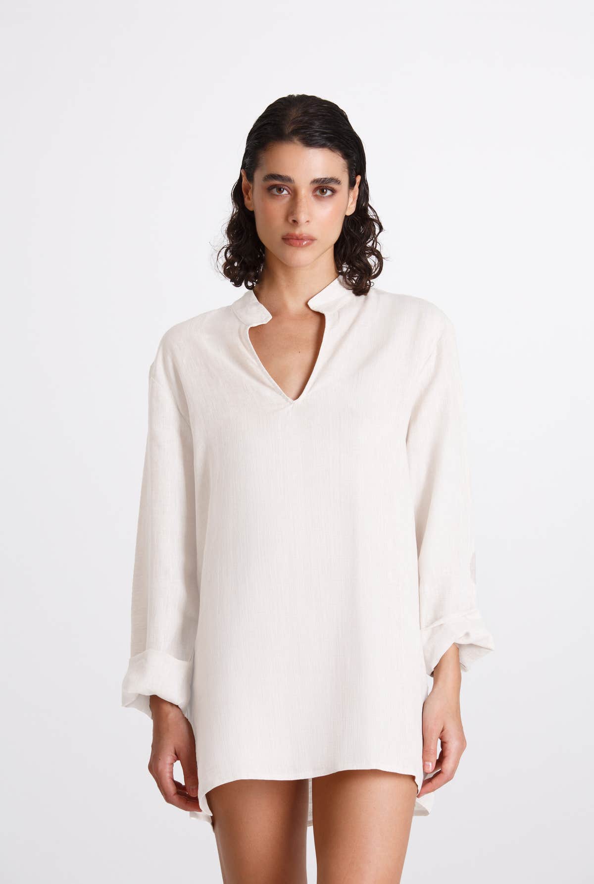 Camicia Donna Lino Coreana Bianco