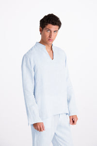 Camicia Uomo Lino Coreana Azzurro
