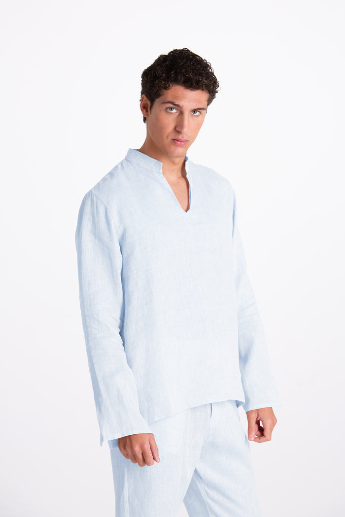 LIGHT BLUE KOREAN LINEN SHIRT