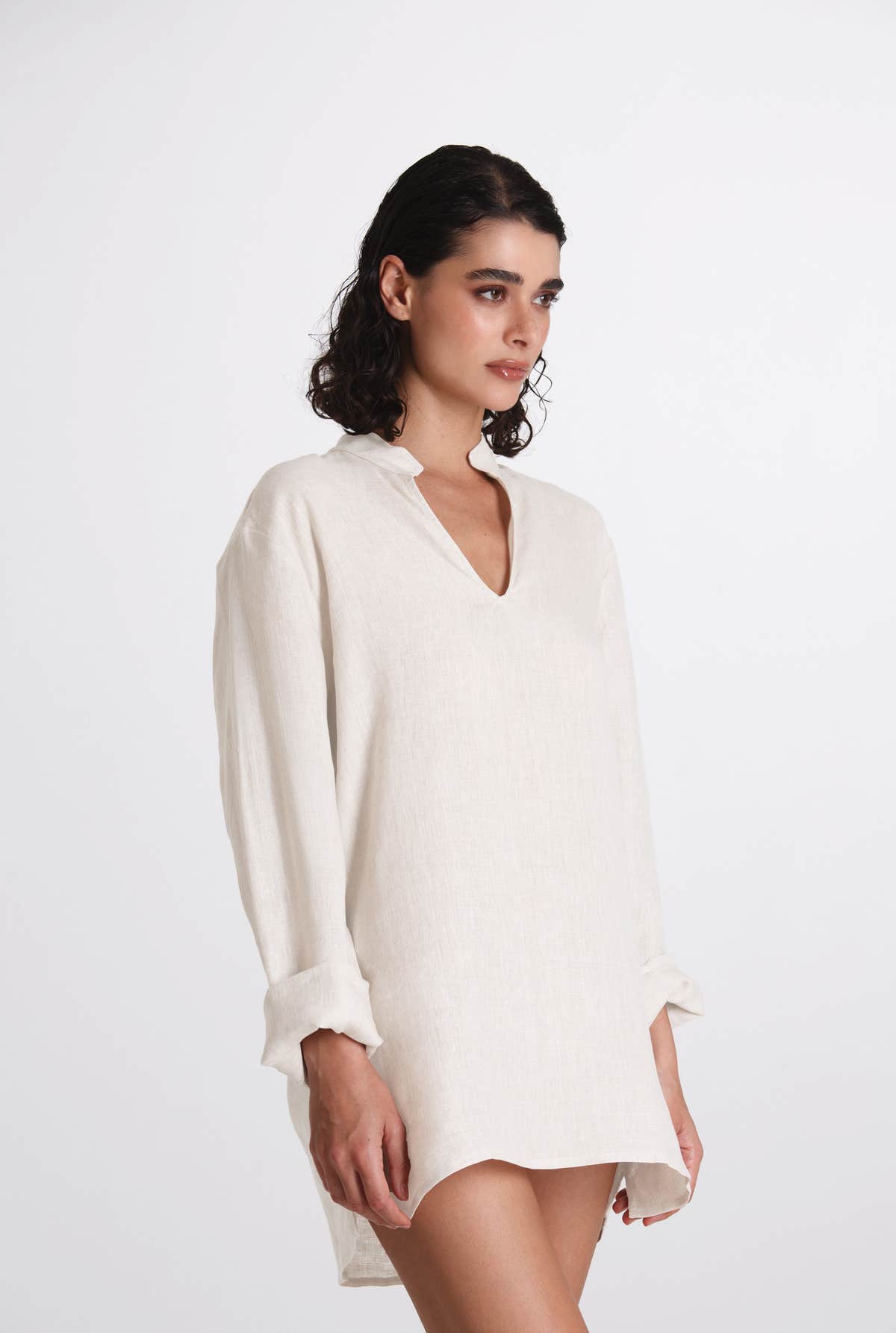 Camicia Donna Lino Coreana Bianco