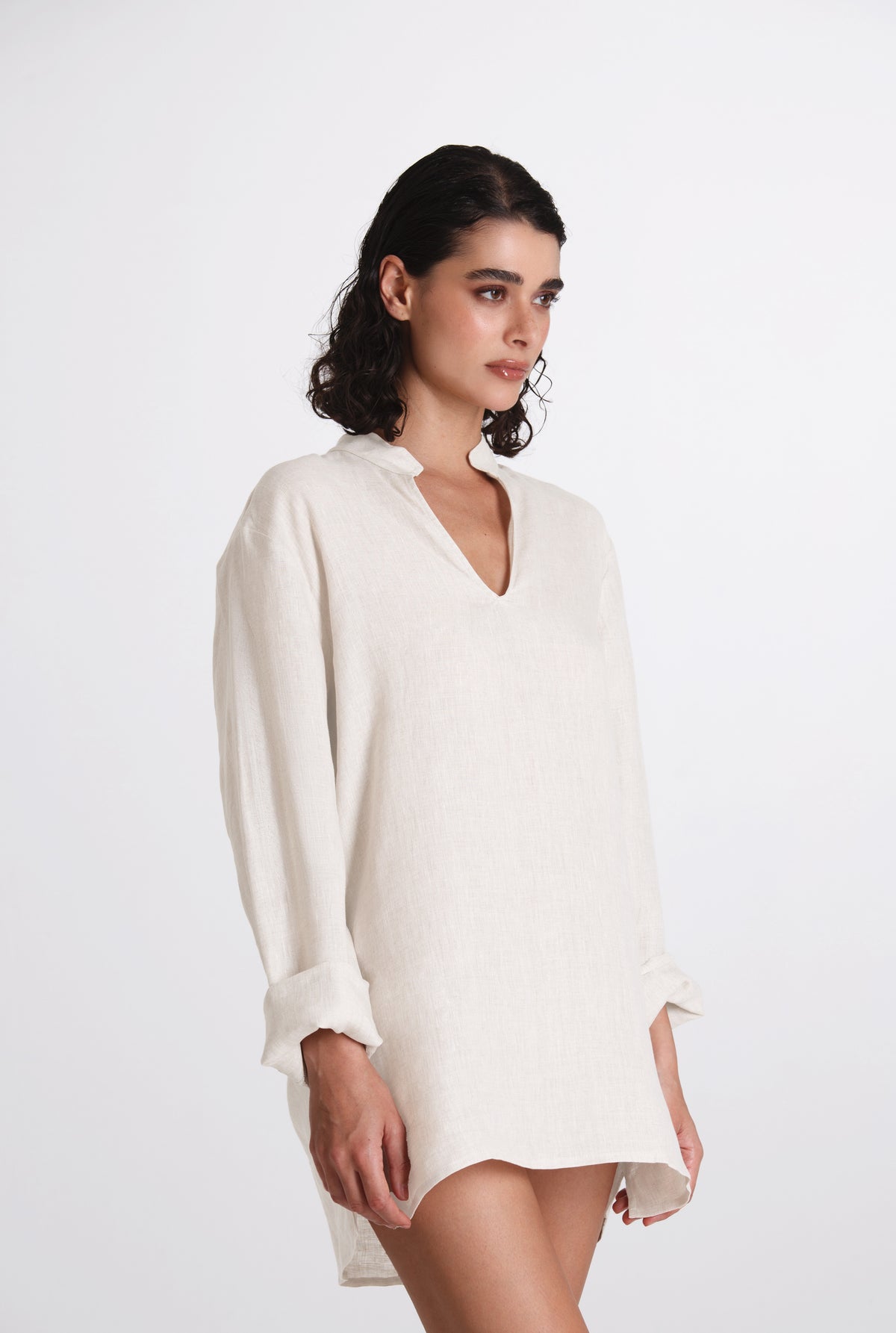 Camicia Donna Lino Coreana Bianco