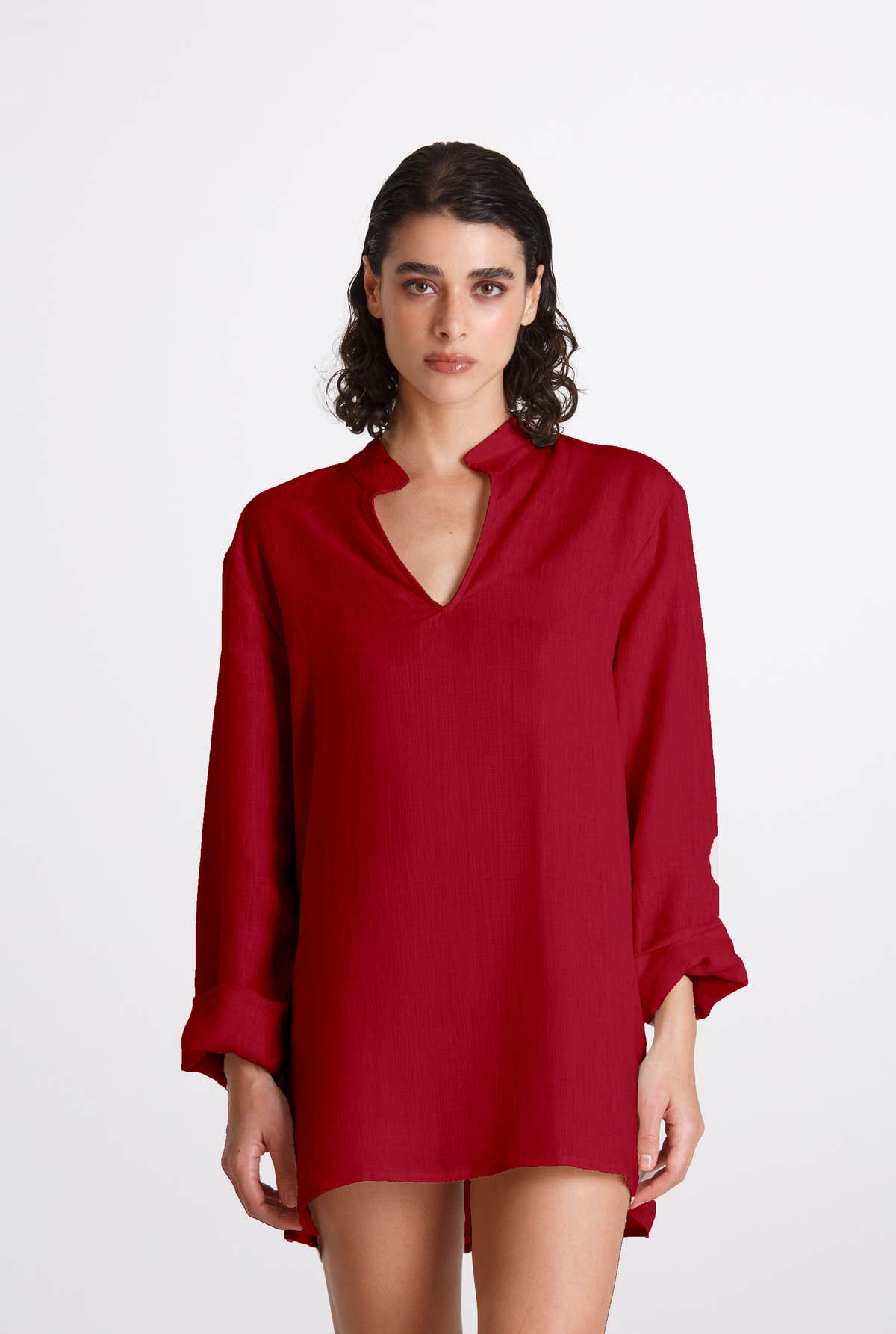 Camicia Donna Lino Coreana Bordeaux