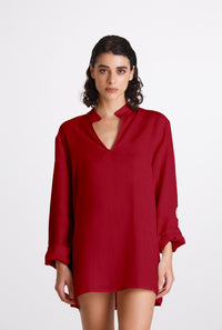 Camicia Donna Lino Coreana Bordeaux