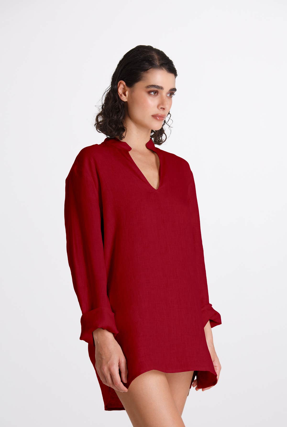 Camicia Donna Lino Coreana Bordeaux