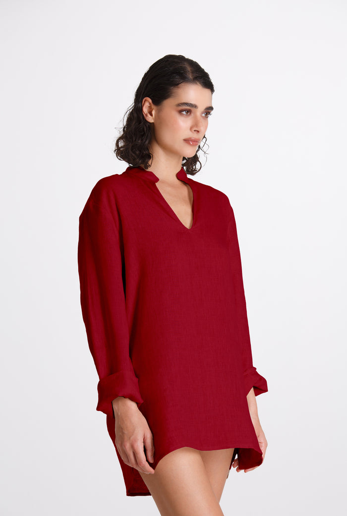 Camicia Donna Lino Coreana Bordeaux