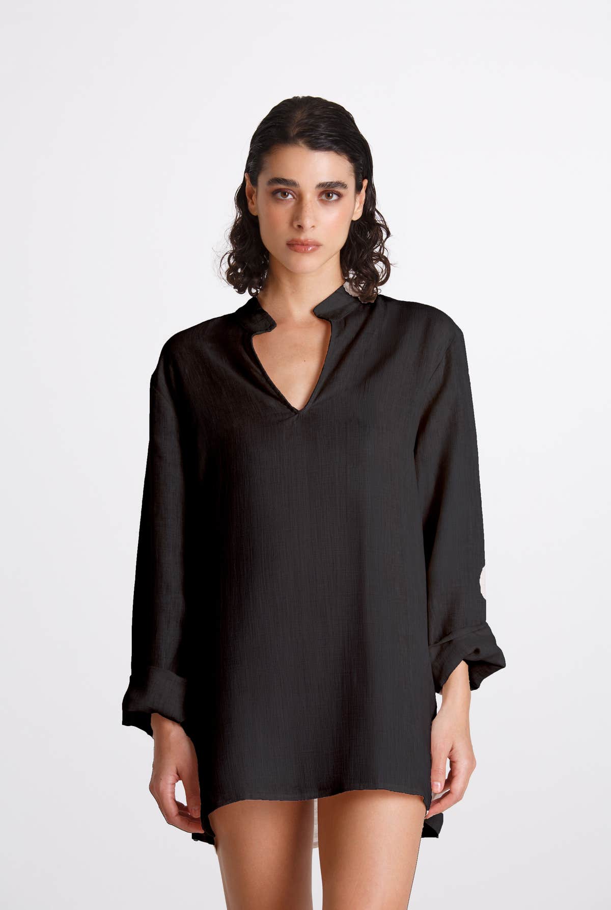 Camicia Donna Lino Coreana Nero