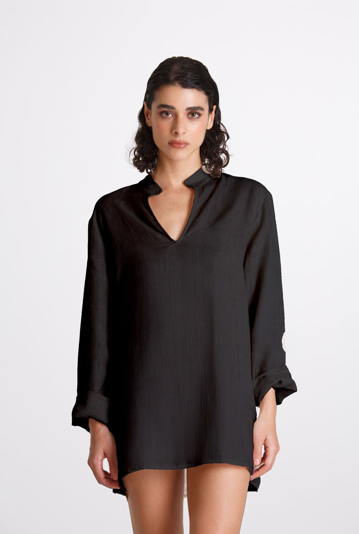 Camicia Donna Lino Coreana Nero