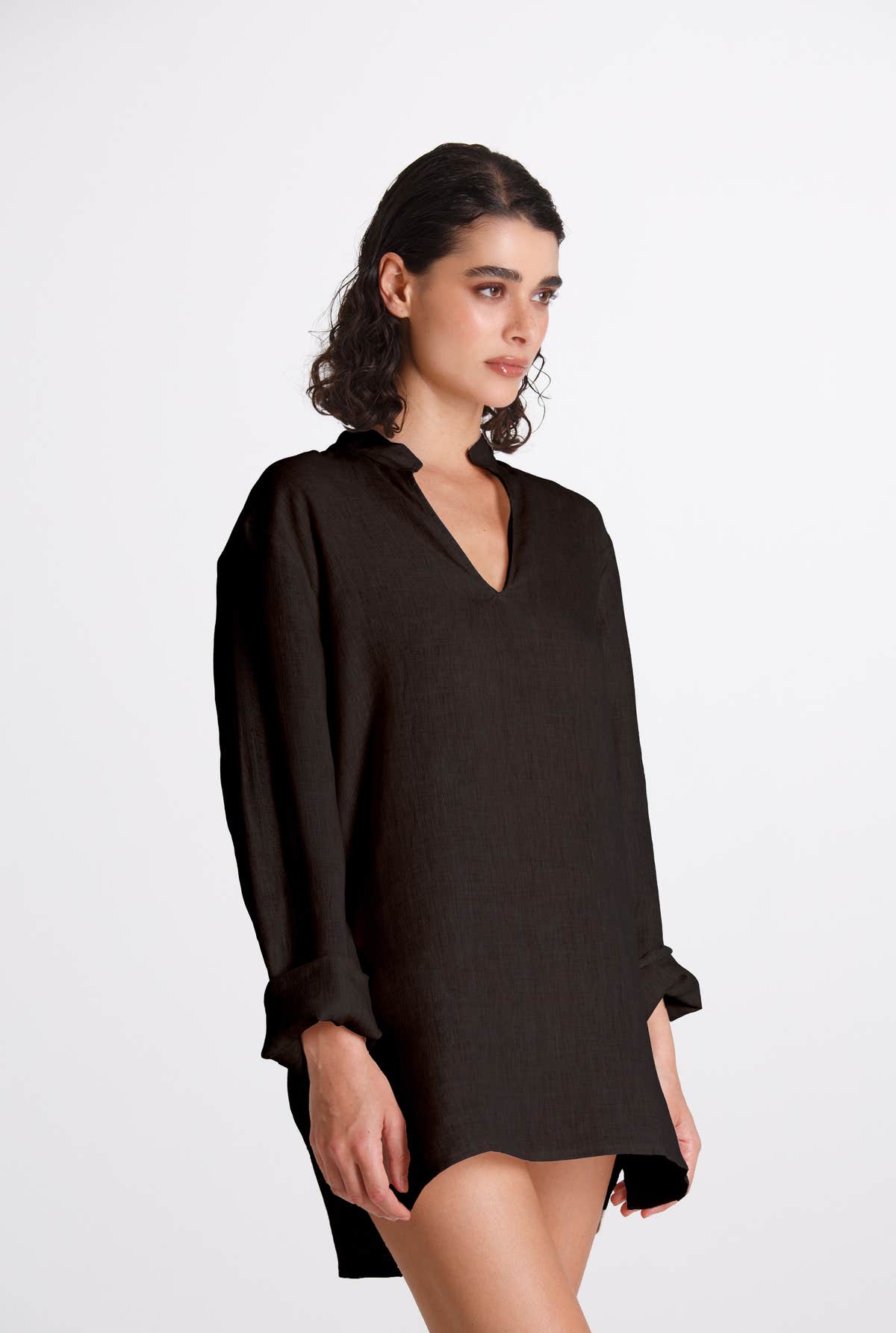 Camicia Donna Lino Coreana Nero