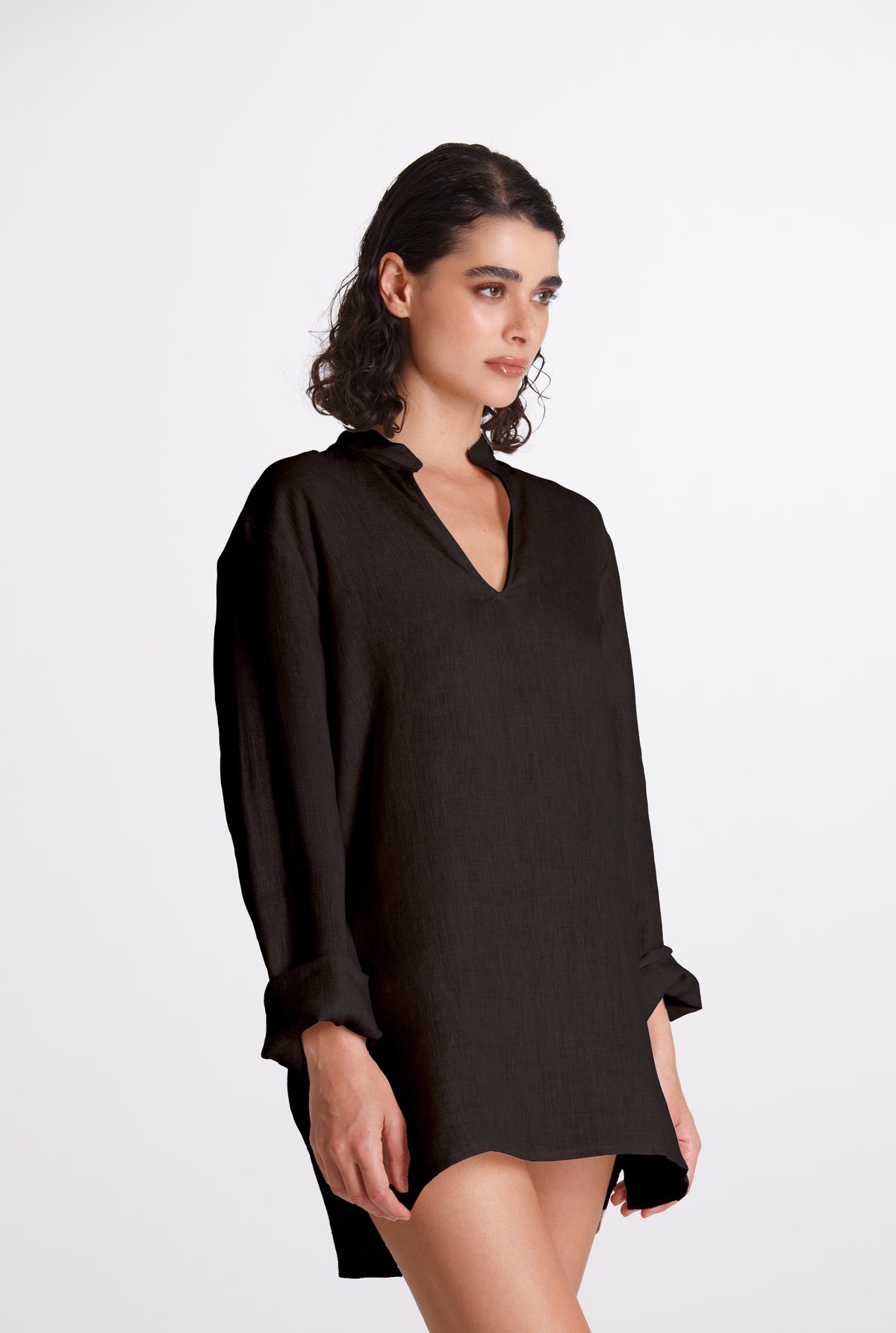 Camicia Donna Lino Coreana Nero