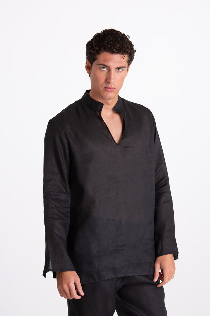 BLACK KOREAN LINEN SHIRT