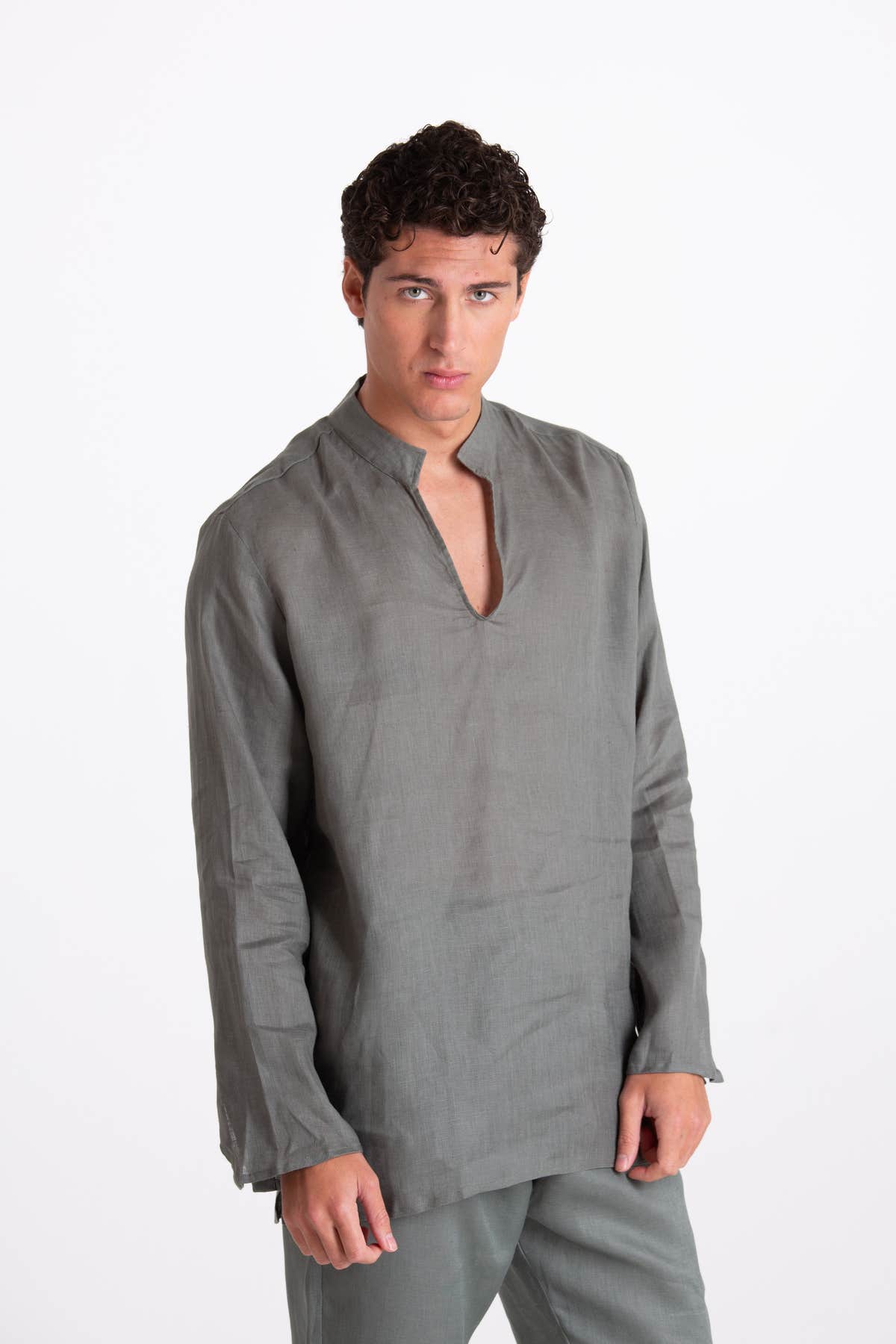 Camicia Uomo Lino Coreana Verde