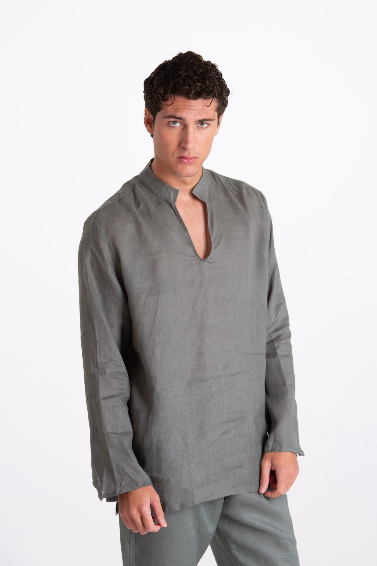 Camicia Uomo Lino Coreana Verde