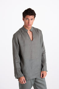 Camicia Uomo Lino Coreana Verde