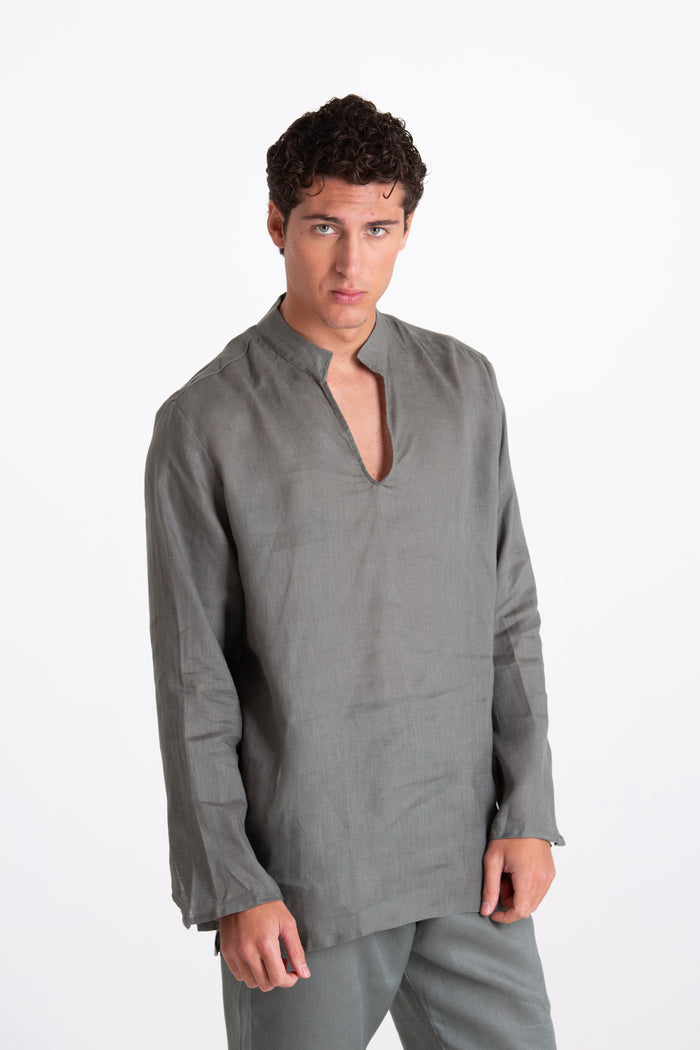 Men's Green Korean Linen Shirt