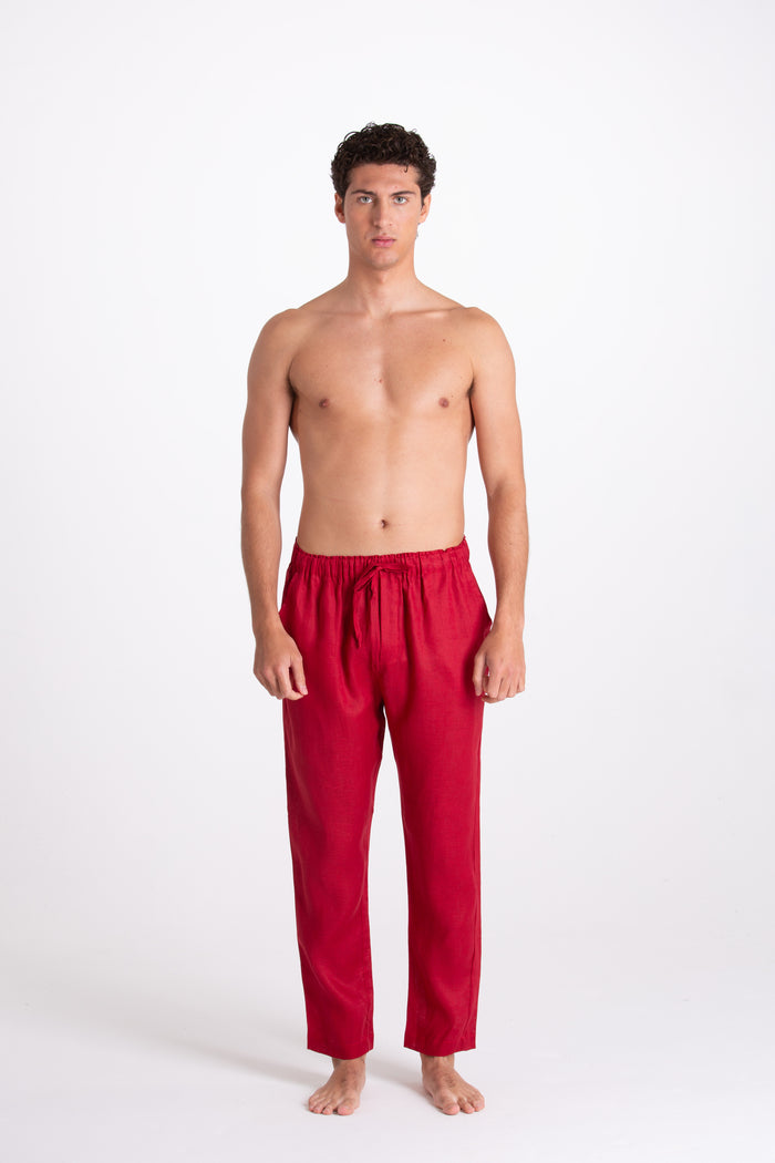 PANTALONE LINO BORDEAUX