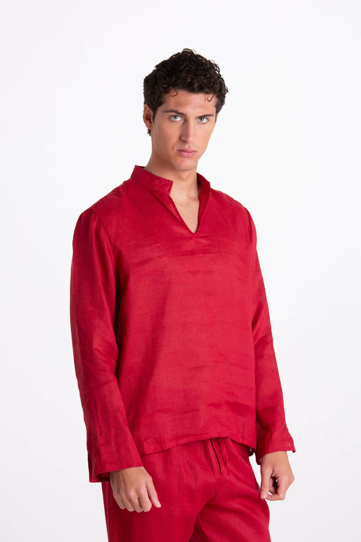 Camicia Uomo Lino Coreana Bordeaux