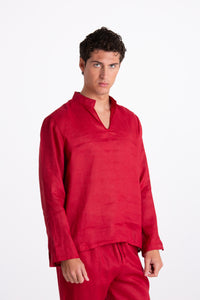 Camicia Uomo Lino Coreana Bordeaux