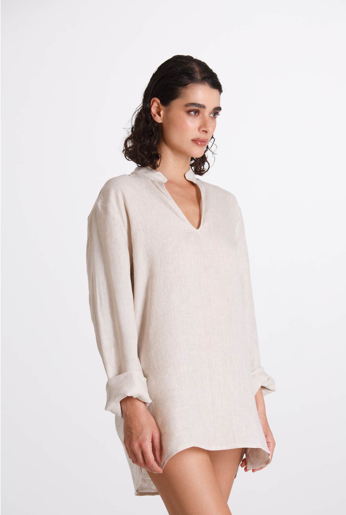 Camicia Donna Lino Coreana Beige