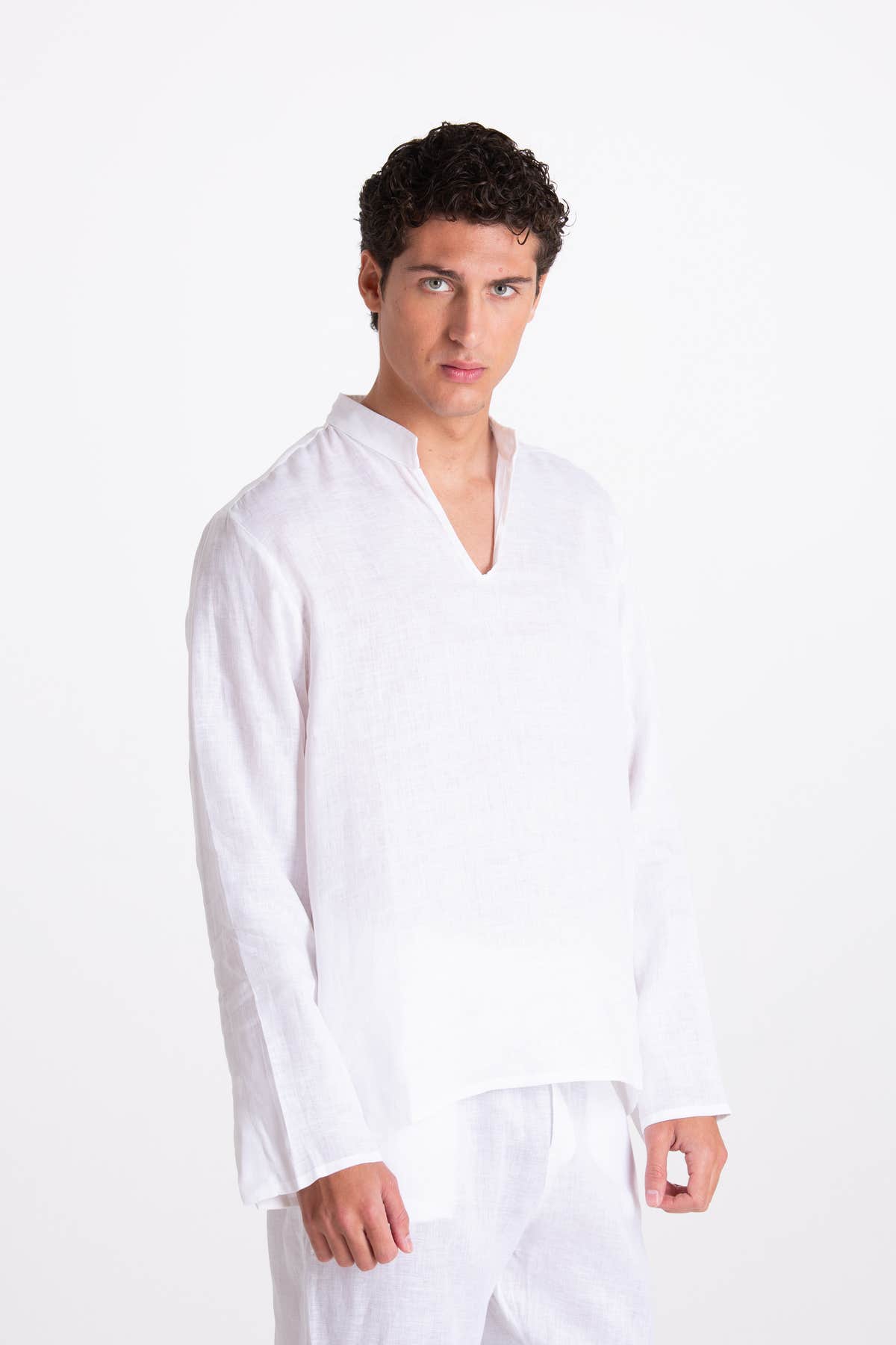 Camicia Uomo Lino Coreana Bianco