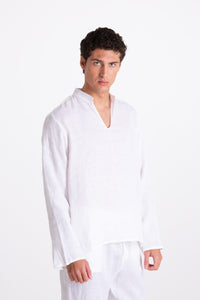 Camicia Uomo Lino Coreana Bianco
