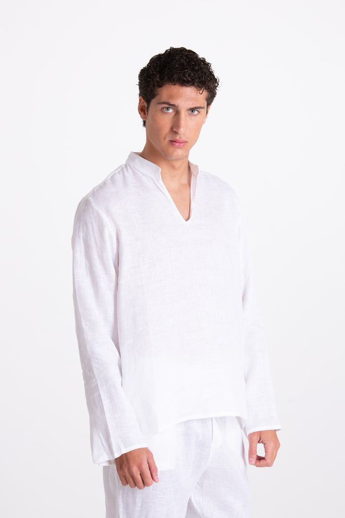 WHITE KOREAN LINEN SHIRT