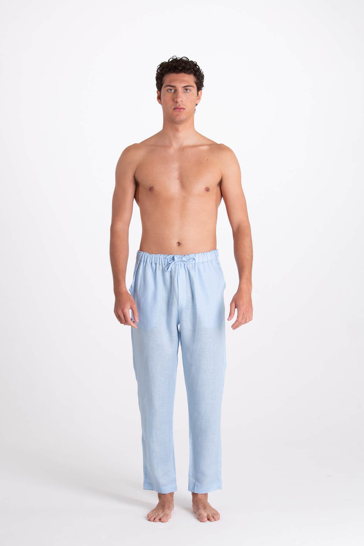 PANTALONE UOMO LINO CELESTE